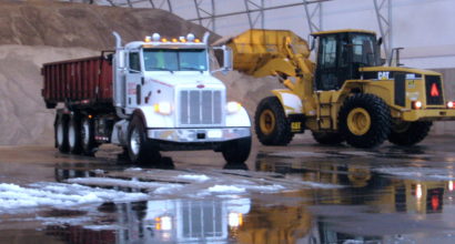 Picture of Wheel Loader loading Rock Salt into Dump Truck