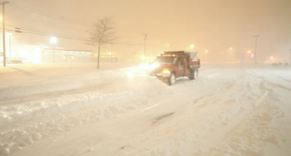 Pickup Truck Plowing Snow in Upstate New York